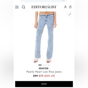 Edikted Raw Edged Light Blue Pearl Heart-Appliqué Flare Jeans